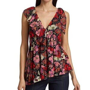 Cinq‎ a Sept. Naomi Floral Print Ruffle Top.